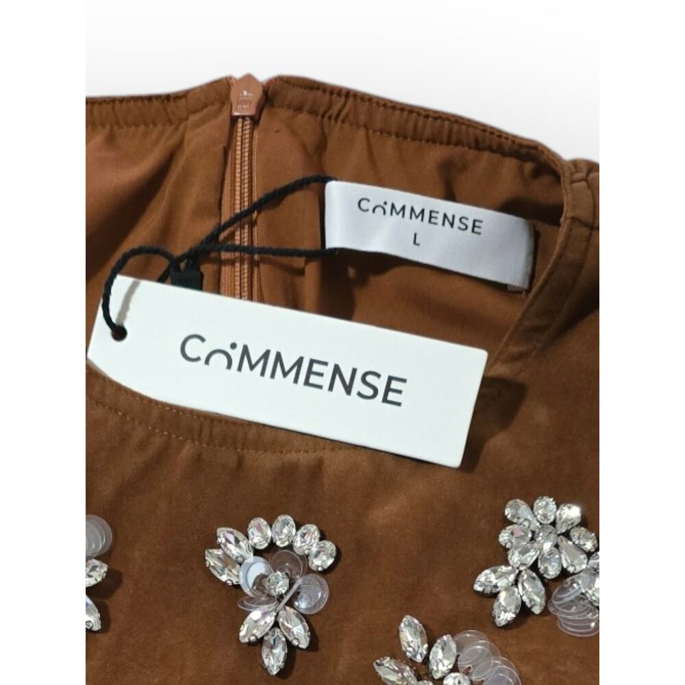 Commense Soft Brown Velvet Floral Jewel Mini Dress L NWT - European Elegance - Picture 7 of 10